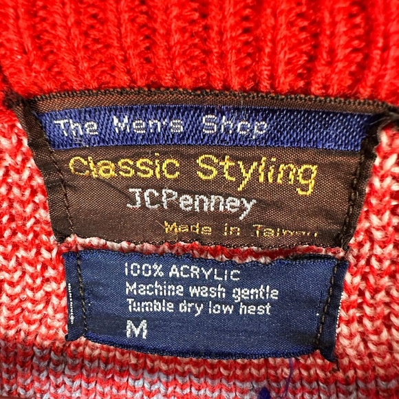 Vtg JCPenney Sweater‎ Men M Red Nordic Knit Fair Isle Holiday Retro 90s Grandpa - Picture 2 of 5